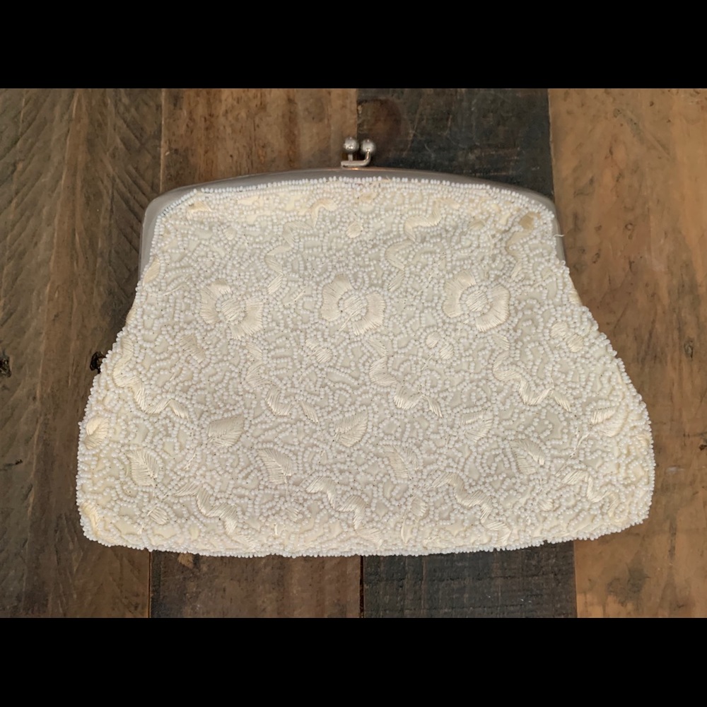 Vintage white beaded clutch